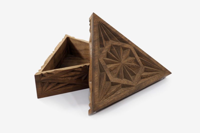 Large Walnut Wood Triangle Box - Image 2